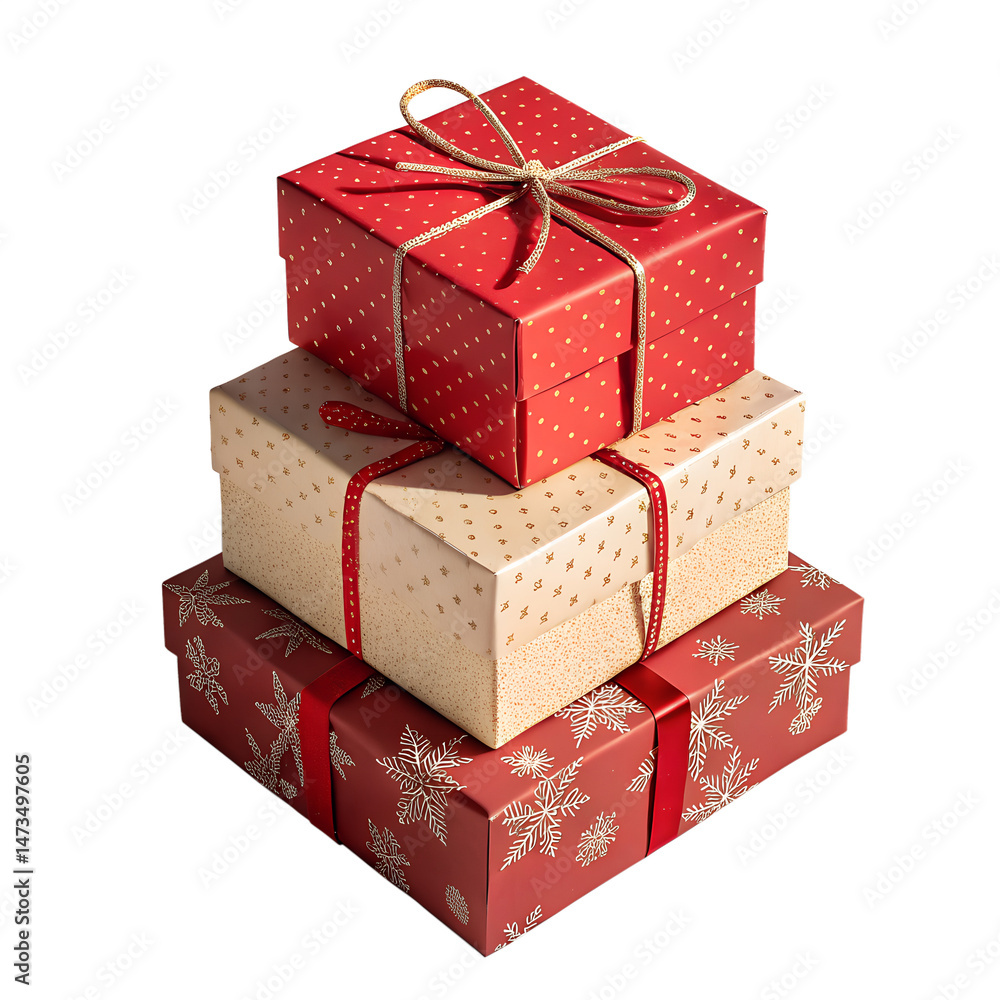 Obraz premium Stacked Gift Boxes with Ribbon and Patterns