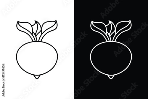 Kohlrabi Vector Illustration. Isolated Line Icon on White and Black Background