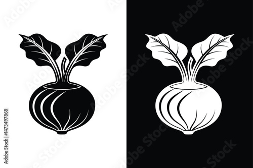 Kohlrabi Icon. Flat silhouette Vector Illustration in Black and White