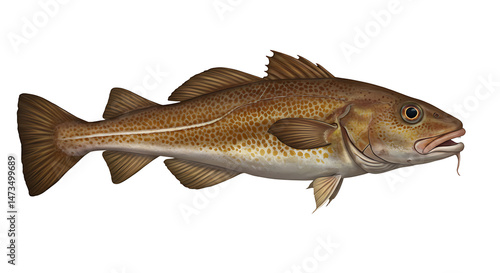 Detailed illustration showcasing a codfish, showcasing its distinct features