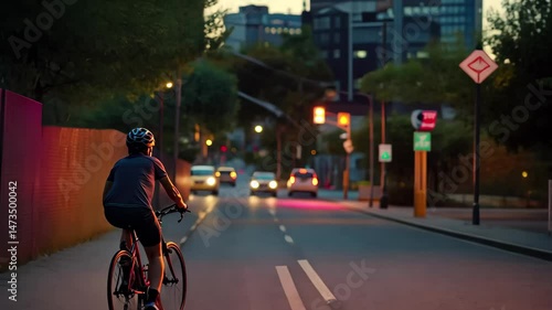 Wallpaper Mural Evening bike ride through a city street as the sun sets behind tall buildings, Evening Bike Ride in the City Torontodigital.ca