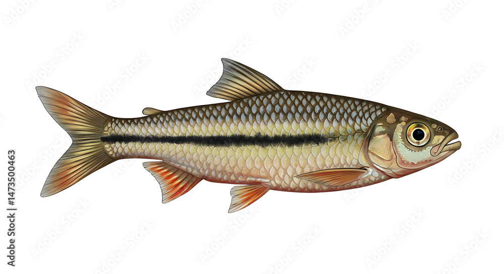 Fototapeta premium Detailed illustration featuring a creek chub fish against a white backdrop