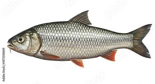 Detailed illustration of a freshwater common chub fish showcasing intricate scale patterns