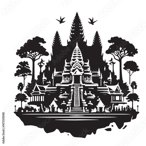 Bokator (Cambodia)Silhouette line art vector illustration on white background