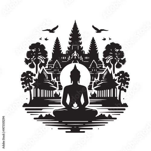 Bokator (Cambodia)Silhouette line art vector illustration on white background