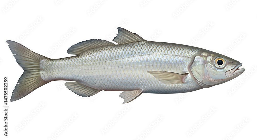 Fototapeta premium Illustration of a sleek silver fish swimming gracefully isolated on white background
