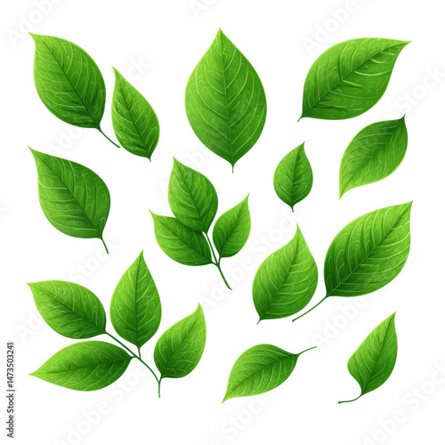 A Lush Collection of Vibrant Green Leaves, Perfect for Nature-Inspired Designs , isolated on white background png