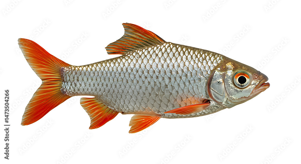 Obraz premium Close-up of a Java Barb fish showcasing its silver scales and vibrant fins