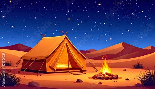 Desert campsite under starry night