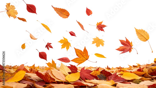 autumn leaves falling down isolated on white backgrounds