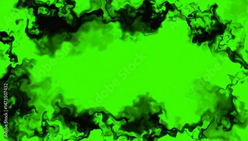 Abstract black fluid shapes a border around a bright green canvas, creating a striking contrast