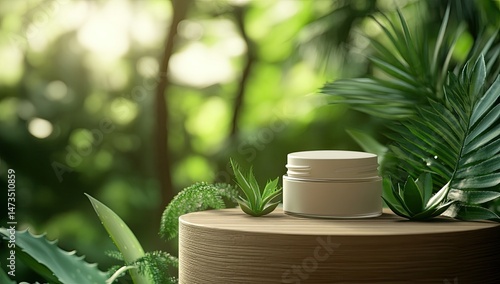 Fototapeta Naklejka Na Ścianę i Meble -  Natural skincare product in a lush jungle setting