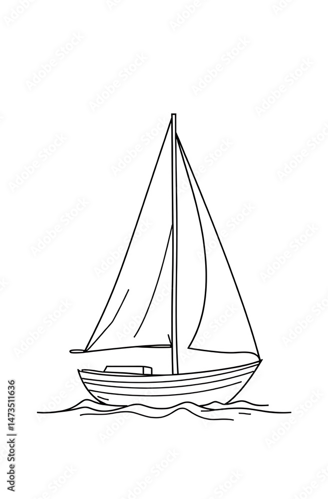 Thick line doodle of a sailboat with triangle sail, isolated on white background
Thick line doodle of a sailboat with triangle sail, isolated on white background