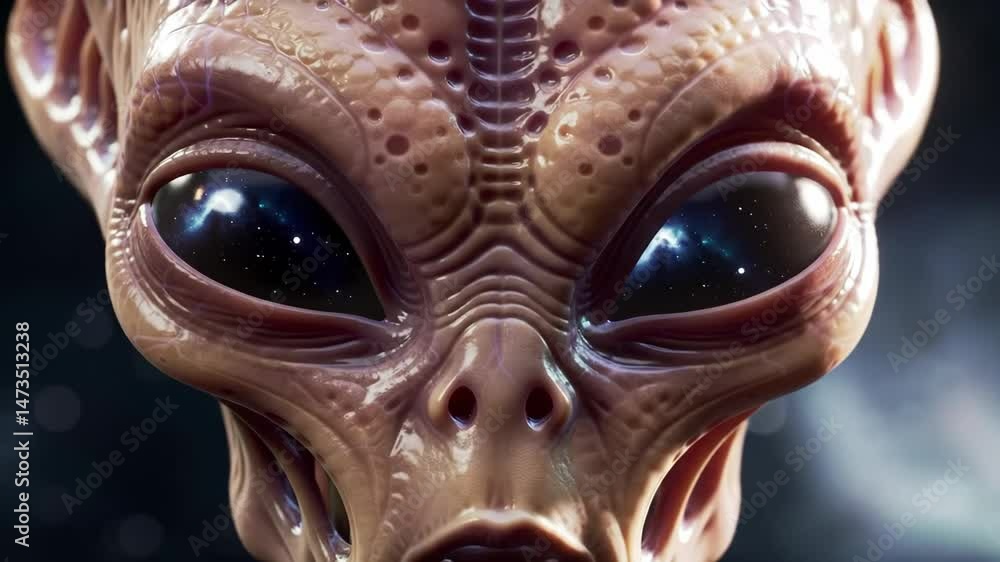 Detailed CGI Alien Head with Textured Skin and Starry Eyes - Sci-Fi Animation Detailed CGI Alien Head with Textured Skin and Starry Eyes - Sci-Fi Animation