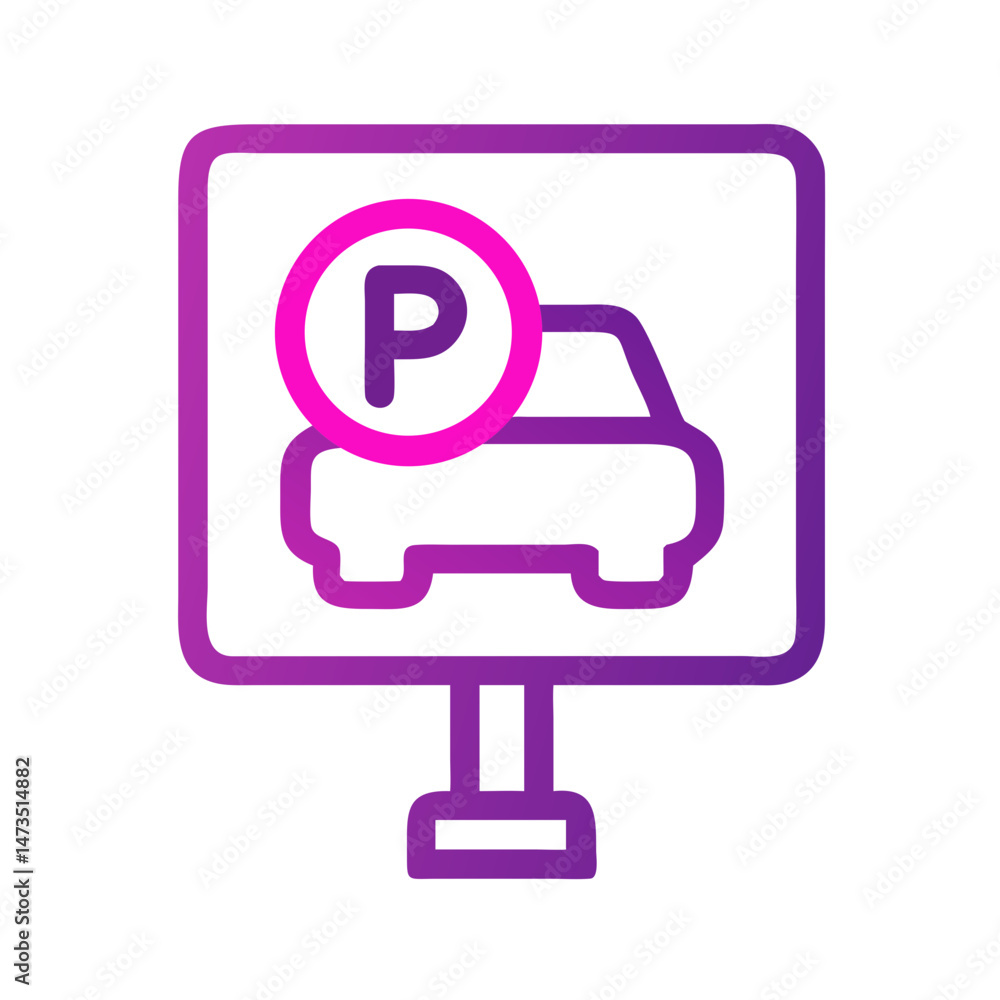 Parking icon with car and parking sign in gradient outline style.