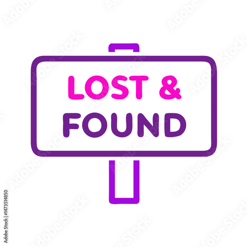 Lost and found icon with text sign in gradient outline style.