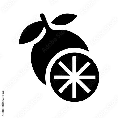 Lemon with Leaves Citrus Icon Design