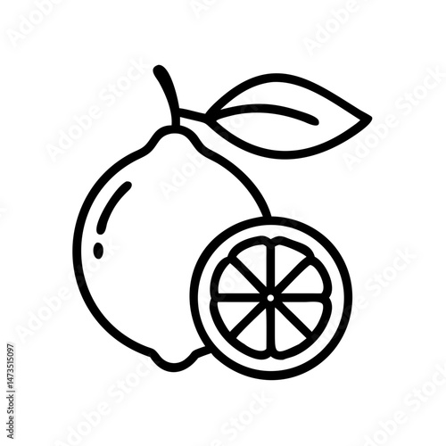 Lemon with Leaves Citrus Icon Design