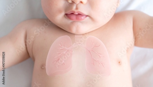 Baby with lungs illustration over chest