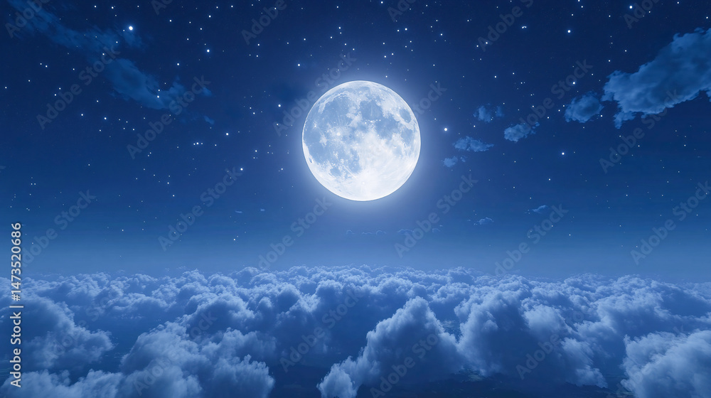 Captivating full moon illuminating clouds and stars in night sky, sky with moon and clouds Captivating full moon illuminating clouds and stars in night sky, sky with moon and clouds