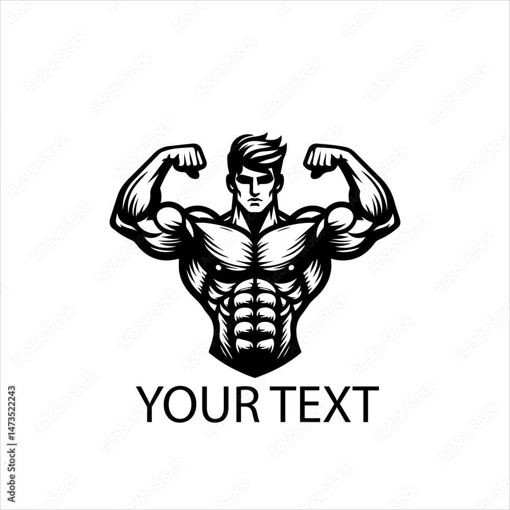 Obraz premium Male Bodybuilder Showing Muscles Vector Logo Silhouette Isolated on White Background