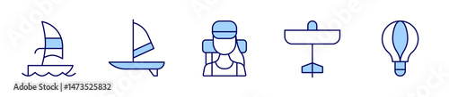 windsurf, traveler, ultralight, hotairballoon. Adventure Icon vector illustration. Line Duotone style. Editable stroke
