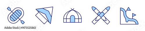tent, raft, ski, skydiving, slalom. Adventure Icon vector illustration. Line Duotone style. Editable stroke