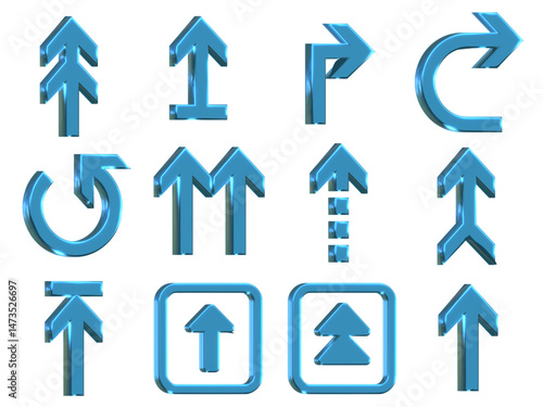 ベクターのキラキラしたブルーの3D矢印セット、かっこいい青の立体的な矢印セット