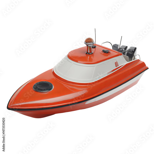 Red RC boat model, hobby boat, speedboat model 