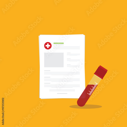 Blood test, analysis. Blood test icon. Medical analysis laboratory test. Medical sample in a plastic box and medical clipboard.
