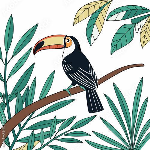 Colorful Beaked Toucan on Tropical Tree