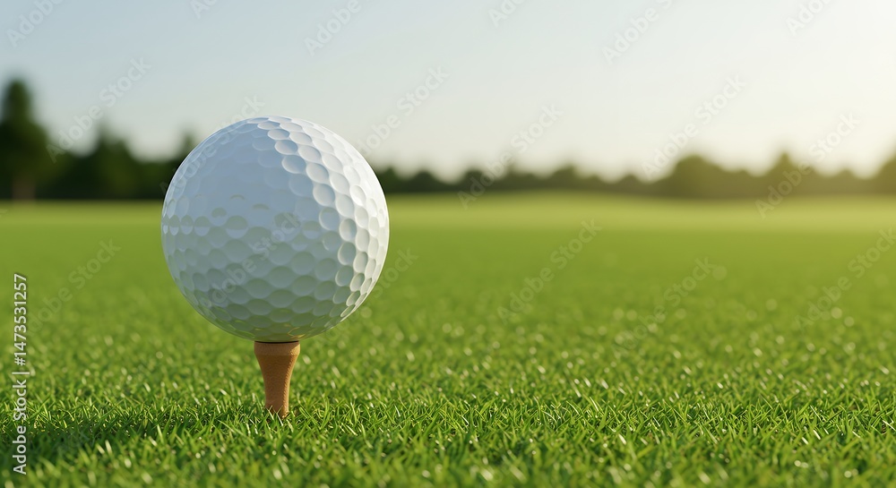Golf ball on tee at the golf course Golf ball on tee at the golf course