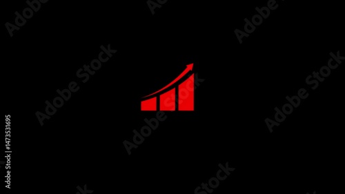 Growth footage. Profit growing icon video. Growing graph symbol animation. Arrow graph in 4k. Finance bar chart with transparent green screen. Increase progress. Economy and business increase chart