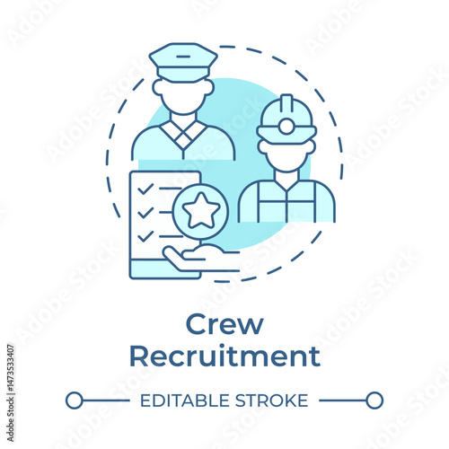 Crew recruitment soft blue concept icon. Hiring competent and certified seafarers. Maritime staff management. Round shape line illustration. Abstract idea. Graphic design. Easy to use in booklet