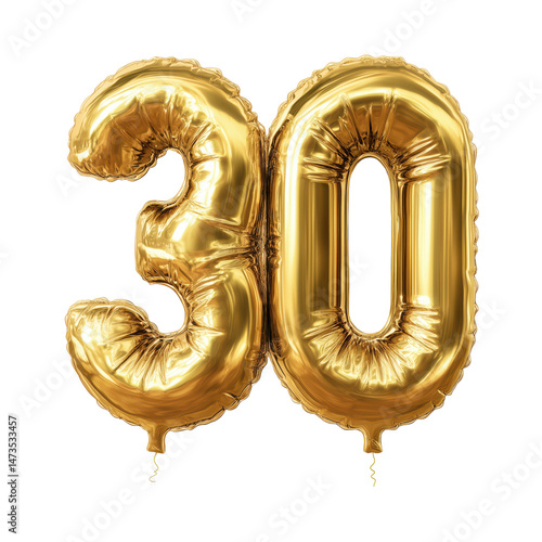 Golden Thirty Balloons - A Celebration of Thirty Years , isolated on white background png