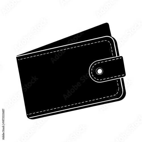 Illustration of a closed black leather wallet with a button and white stitching design element