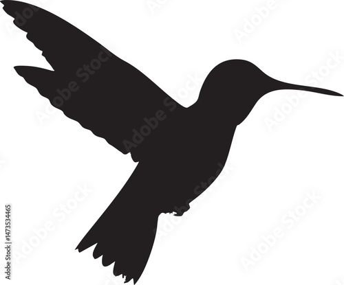 Single hummingbird silhouette hovering isolated white