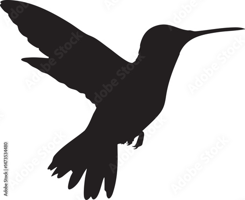 Single hummingbird silhouette hovering isolated white