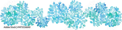 水彩画。水彩タッチの紫陽花ベクターイラスト。紫陽花の梅雨夏フレーム。手書きの草木と花背景。