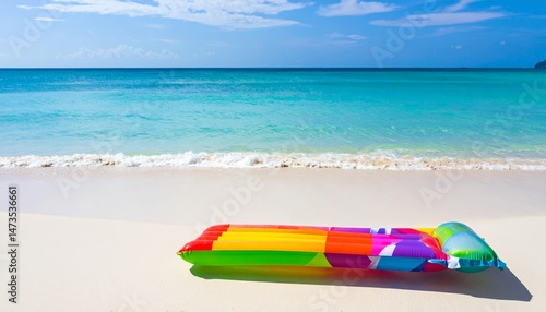 inflatable beach lounger on a tropical beach, paradise relaxation summer vibes