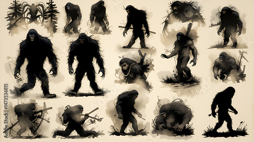 Bigfoot Sasquatch Funny Pose Silhouette Bundle