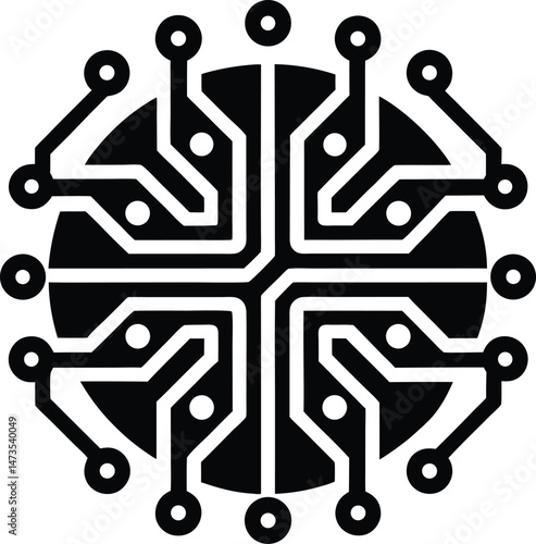 circuit board pattern logo silhouette icon vector illustration