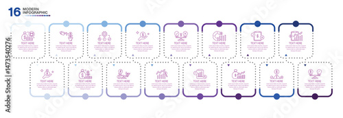 Blue tone, 16 step infographic.