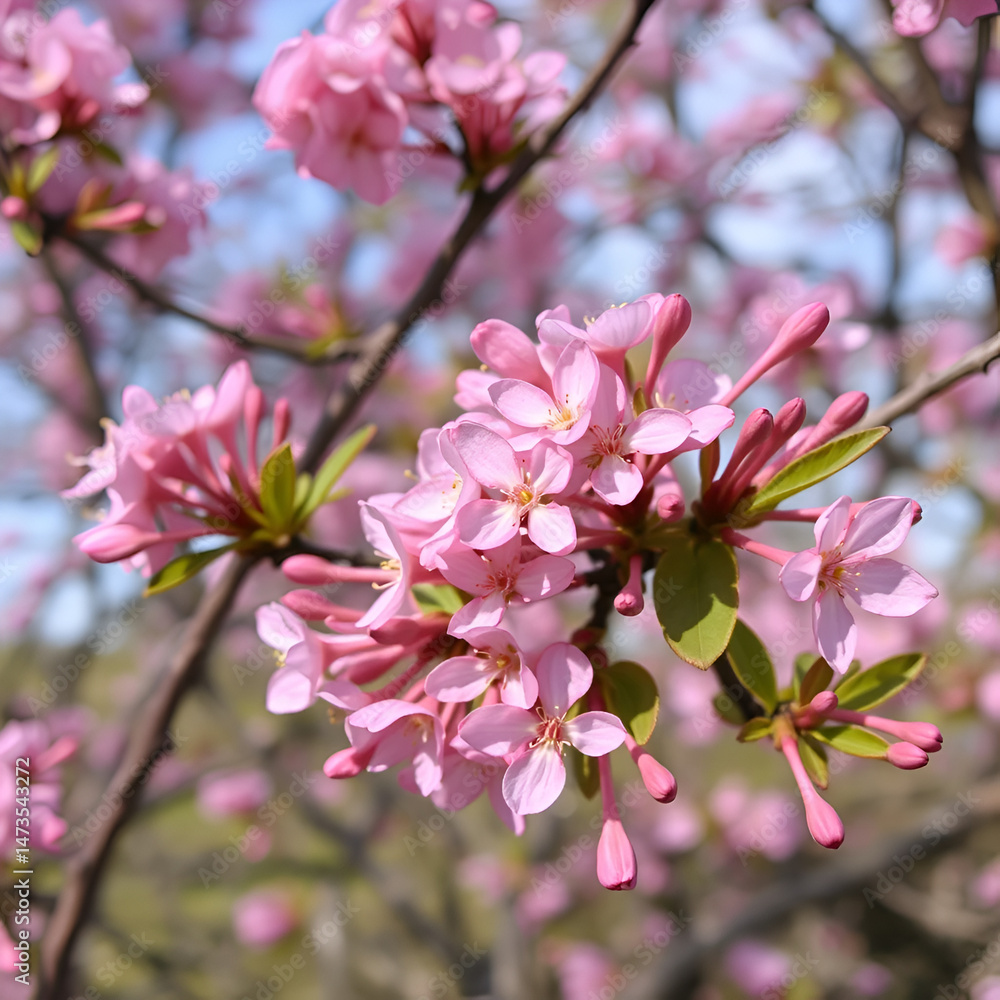 Daphne mezereum delicate pink flowers blooming on tree branches Daphne mezereum delicate pink flowers blooming on tree branches