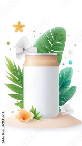 Elegant Container Surrounded by Tropical Plants and Flowers