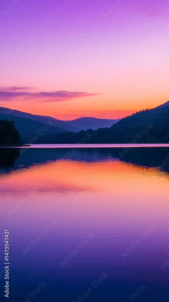 Fototapeta premium Serene Sunset Over Tranquil Lake Reflected in Calm Waters