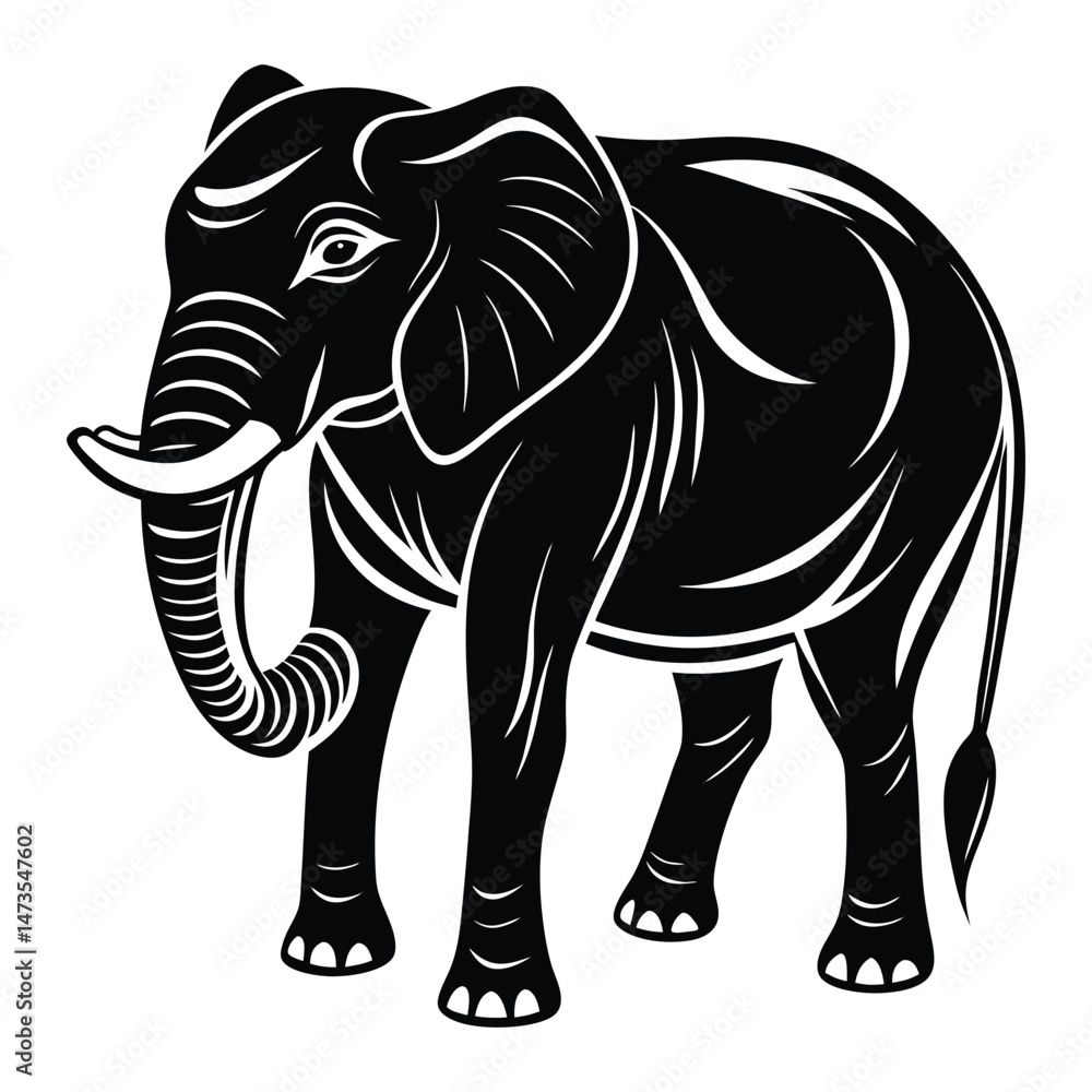 Obraz premium Elephant silhouette, strong and gentle, vector