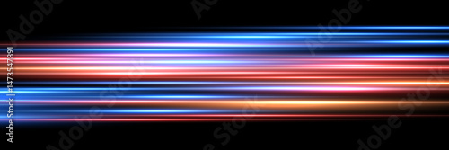Speed light background. Color neon spark rays on black. Futuristic shiny pattern with bright red and blue flares on dark. Modern technology vector illustration.