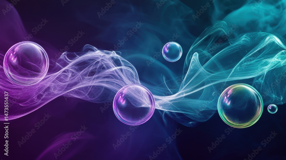 Obraz premium Colorful Bubbles with Smoke on Dark Background in Artistic Digital Design