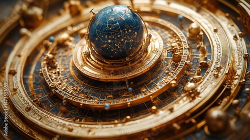 Wallpaper Mural A detailed illustration of an ancient astronomical instrument, such as an astrolabe or an orrery, showcasing the scientific knowledge of the past Torontodigital.ca